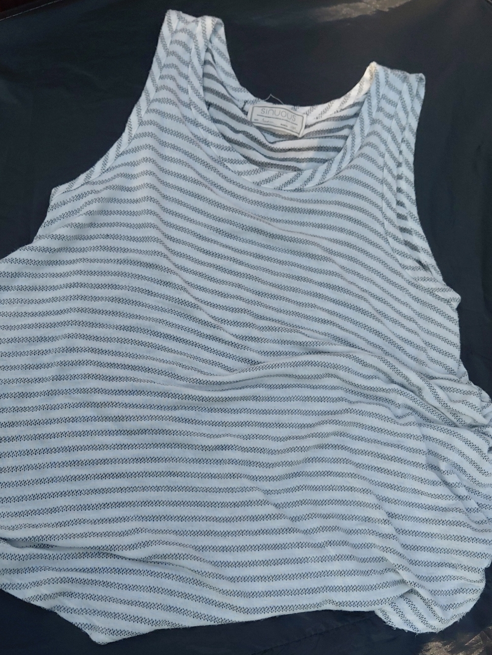 Striped White & Light Gray Sleeveless Tank Top